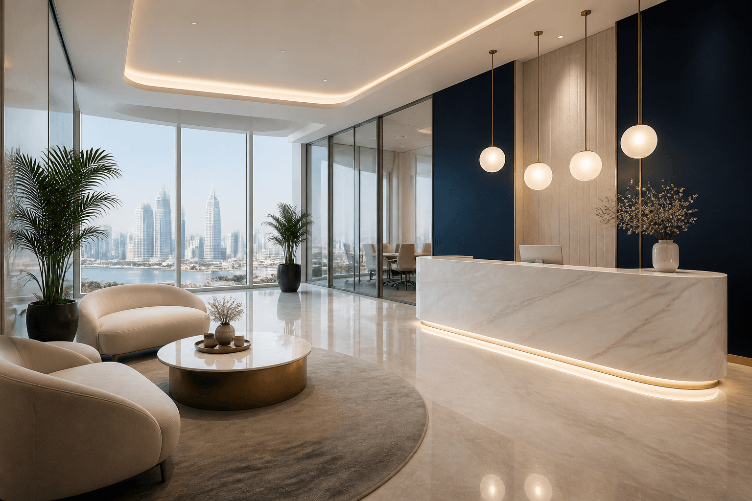 Modern virtual office reception and shared workspace in Bahrain