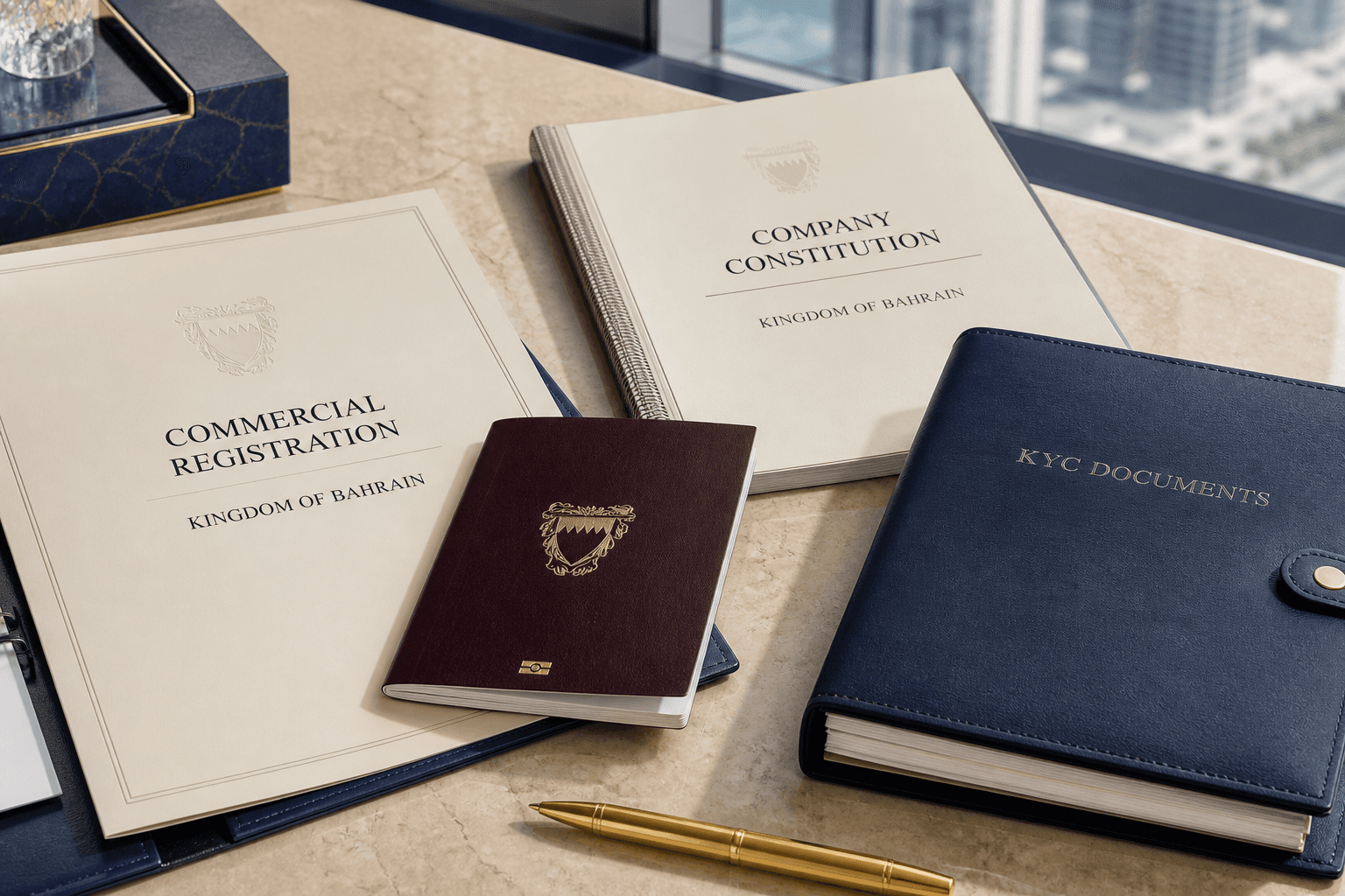 Bahrain company registration, passport and KYC documents prepared for a corporate bank application